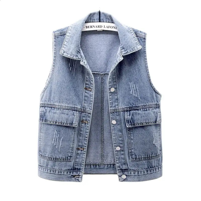 5xl Vêtements Summer Veste de mode Summer Fesure de taille plus taille plus taille pour femmes plus taille en denim Veste sans manches 240821