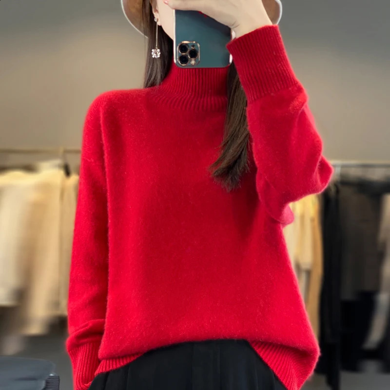 Pilluche 100% mérinos en laine mérino automne / hiver en cachemire Pullmure Femme à col roulé à col roulé à baisse chaud Pull top 240820