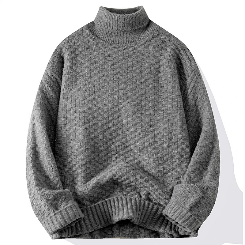 Mens Turtleneck Sweater Autumn Winter Fashion All Loose Solid Color Casual Knitwear High-quality Fabric Comfortable Breathable 240821