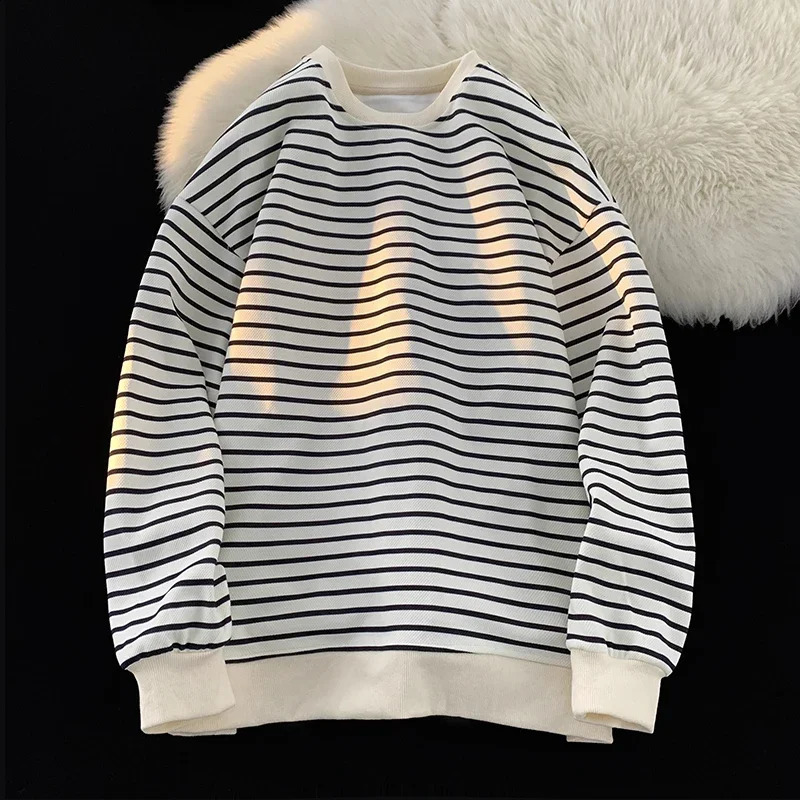Panels à rayures de style coréen Tendy Casual Crew Neck Pullover Harajuku femmes Vêtements décontractés à manches longues en vrac 240821