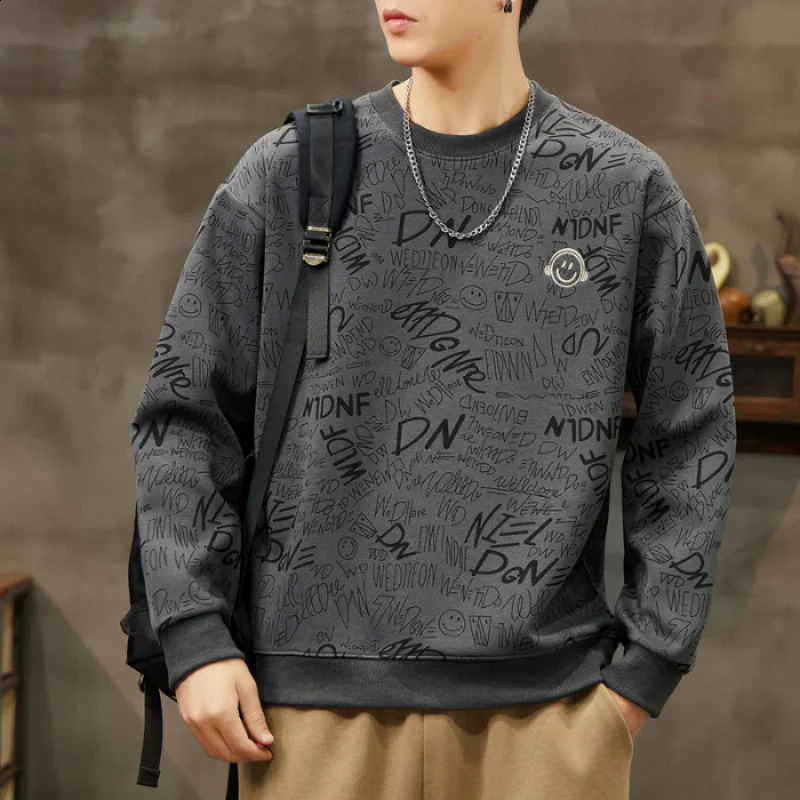 Autumn Fashion Street Long-Sleeved Sweater Mens Loose All-Match Trendy Printed Casual Top 240821
