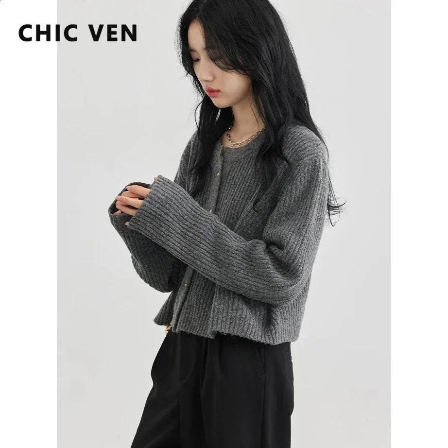 CHIC VEN Womens Sweater Solid Single Breasted Long Sleeve O Neck Knitted Cardigan Soft Female Jumpers Autumn Spring 240820