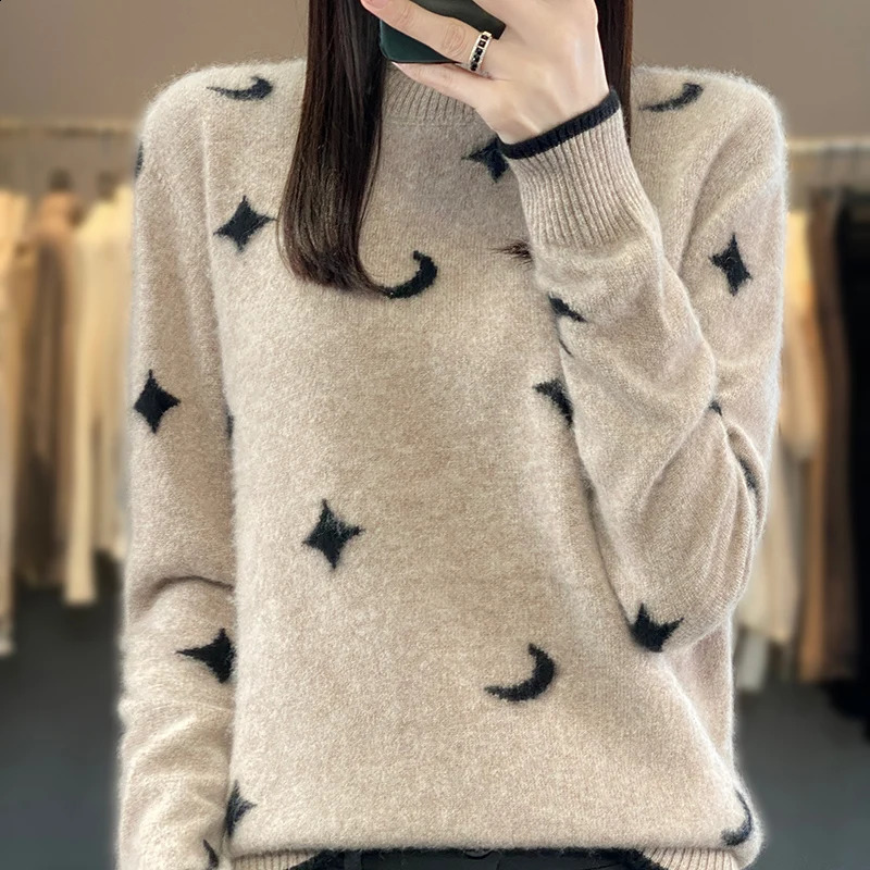 Autumn and Winter style Cashmere Sweater Womens Clothing O-Neck Pullover 100% Merino Wool Jacquard Top Fashion Korean 240820