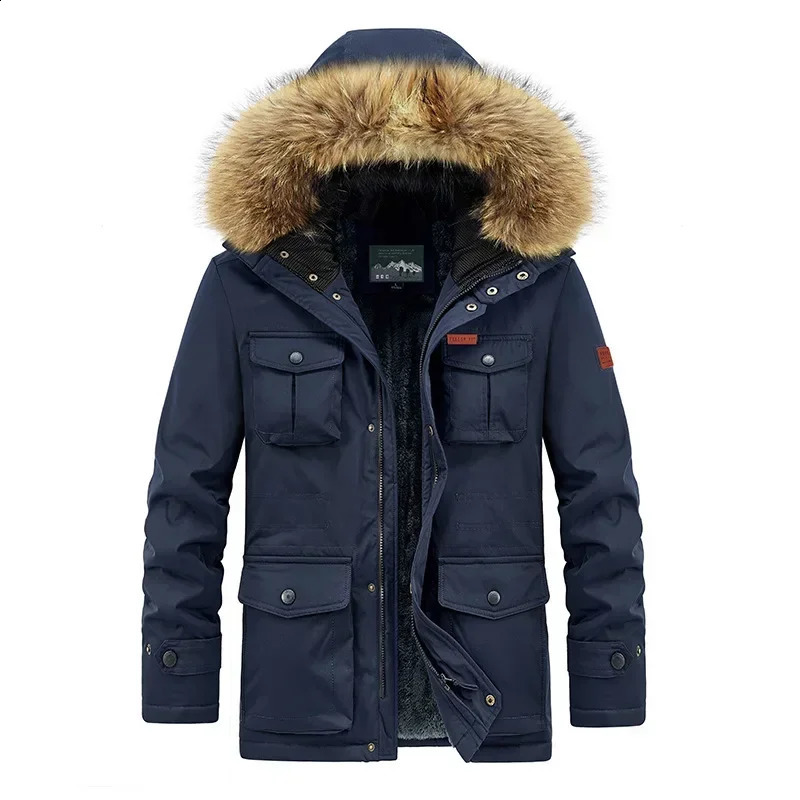 Men Hooded Winter Jackets With Fur Collar Size 8XL Fleece Warm Long Parkas Quality Male Outdoors Casual Down 240821
