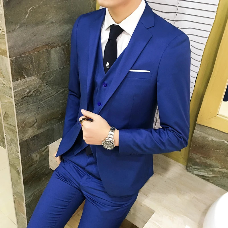 3-piece suit vest pants/ fashionable mens casual boutique business solid color wedding groom set Trouser waist jacket 240821