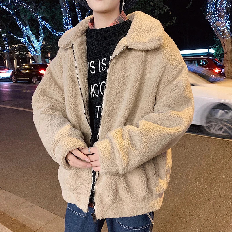 Veste de cheveux d'agneau d'hiver hommes Mode chaude parka épaississée en peluche à manteau court homme streetwear vêtements de coton lâche mâle
