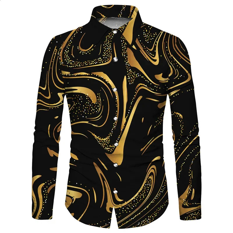 Mens gold-plated multi-color series fashionable casual party soft and comfortable lapel plus size long sleeved shirt 240821