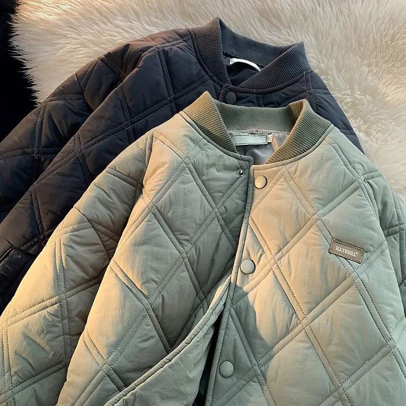 Winter Mens Jacket Stand Collar Thicken Button Windproof Baseball Jackets Casual Solid Warm Couples High Street Padded Clothes 240821