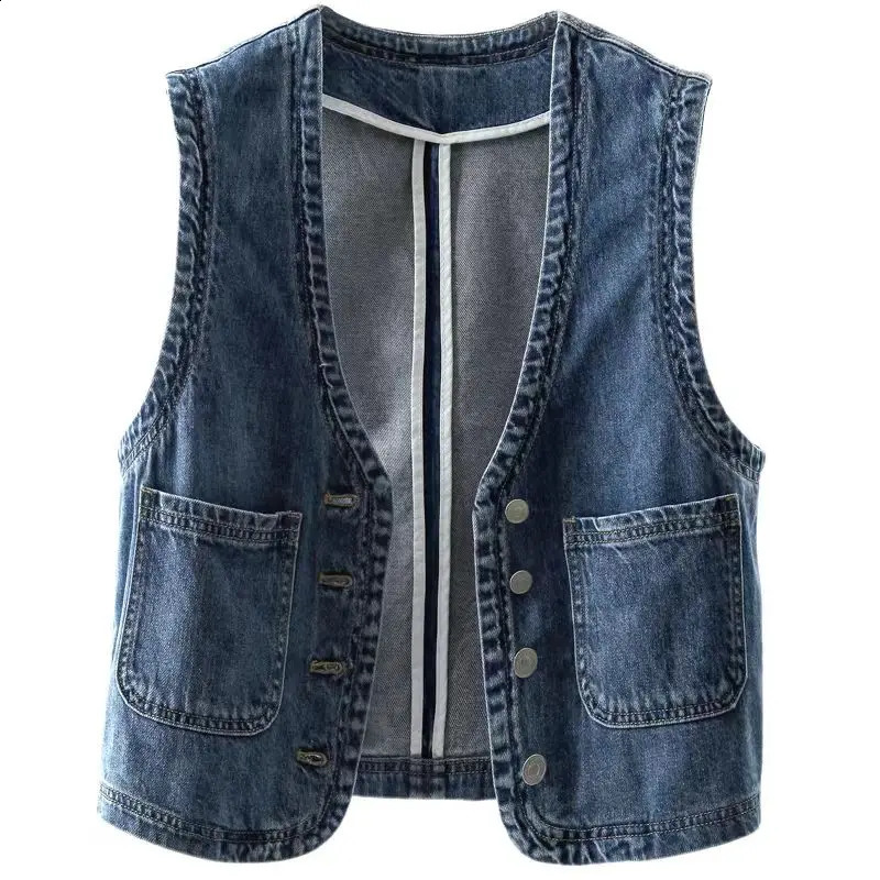 S-5XL Womens Denim Tank Top Blue Sleeveless V-neck Single Chest Jeans Jacket Spring and Autumn Womens Casual Jacket 240821