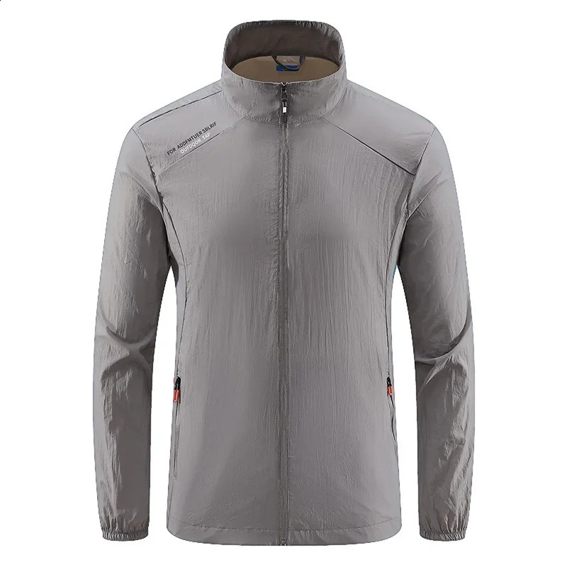 Mentes d'été glace de soie rapide collier de support sec mince veste décontractée extérieur manteau de peau respirante sport top top ample 240820
