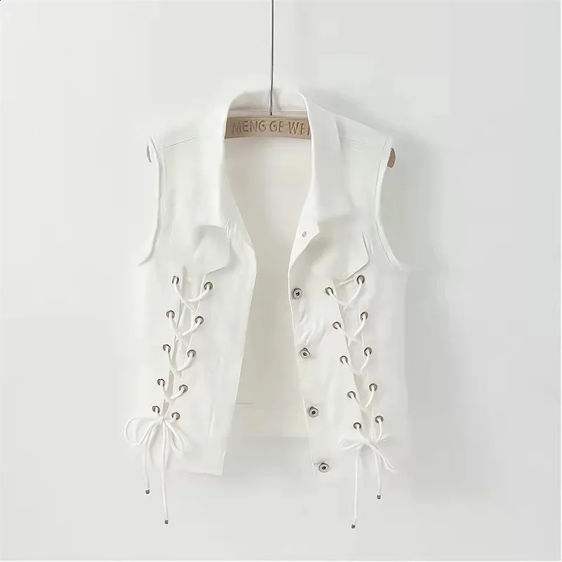 2024 white denim womens vest womens denim vest womens casual sleeveless jacket single chest pocket womens vest S-5XL 240821