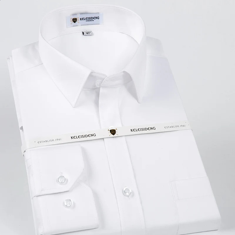 Mens Non Iron Standard-fit Solid Basic Dress Shirt Formal Business Premium 100% Cotton Male Long Sleeve Work Office Shirts 240820