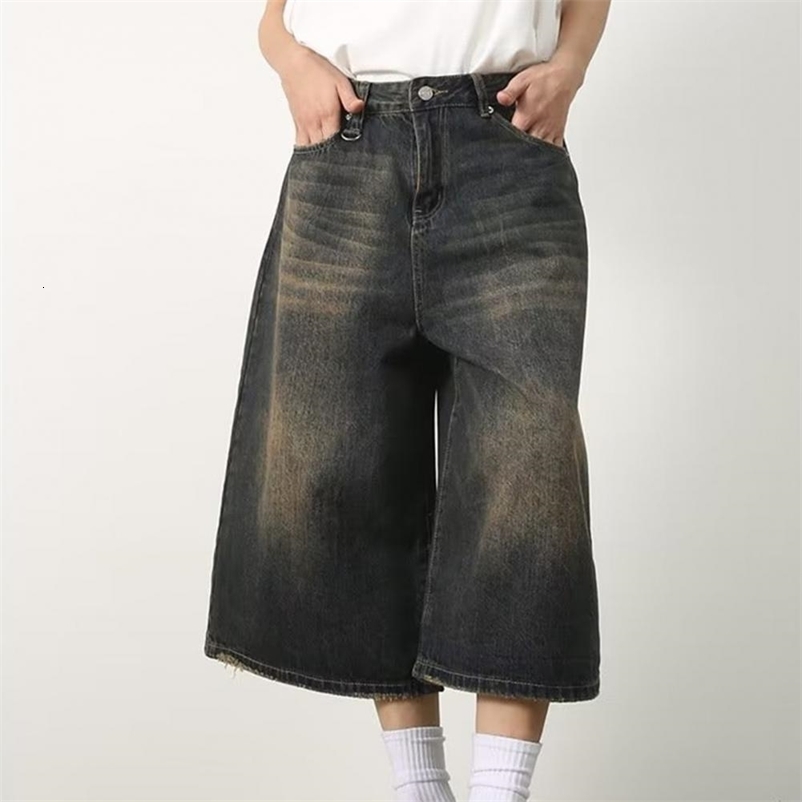 Womens Retro Large Size Denim Shorts Unisex Style Wide Leg s Vintage Street Summer Female High Waist Loose Short Jeans 5XL y240820