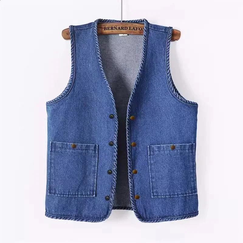S-6XL Sleeveless Womens Tank Top 2024 Spring/Summer V-neck Cowboy Tank Top Fashion Casual Short Sleeve Womens Slim Fit Jeans Coat 240821