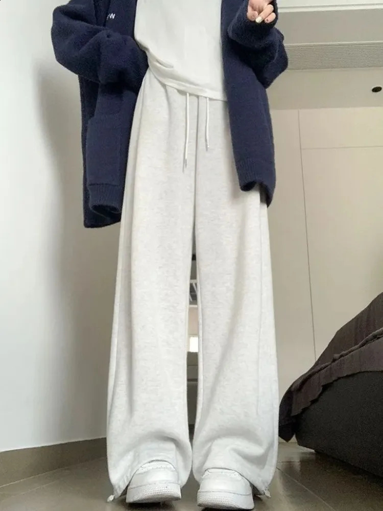 Houzhou Paptilement de survêtement gris décontracté Femmes de style coréen Solide Basic Jogging Sports Pants Harajuku Streetwear surdimension