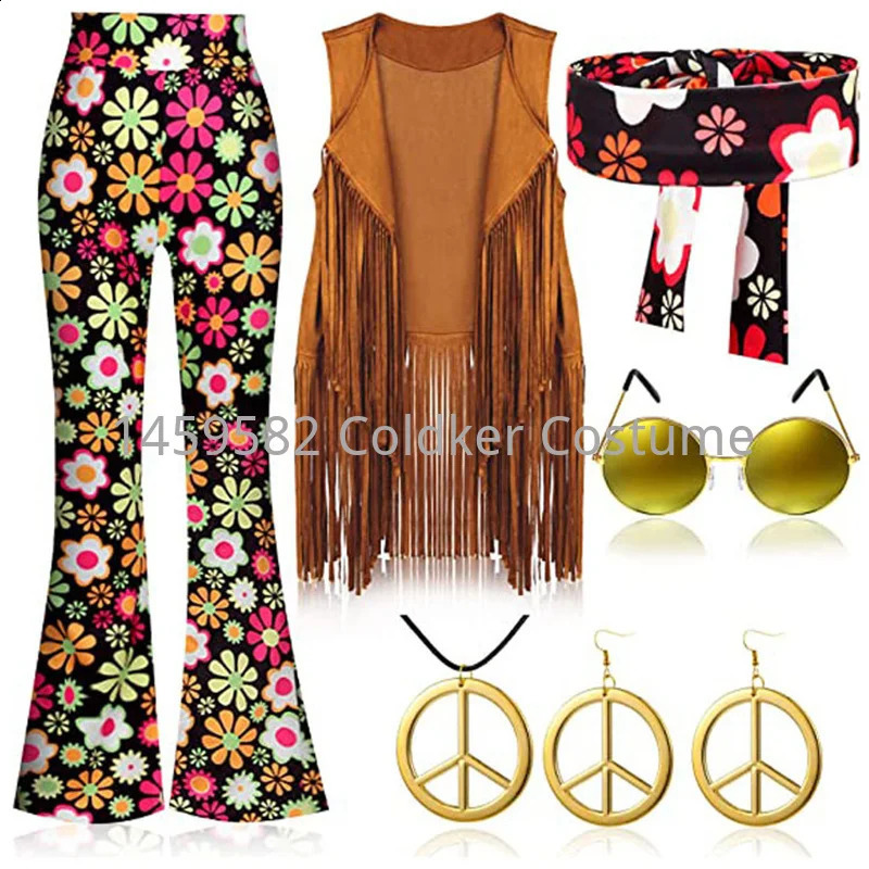 Hippie costumes womens peace love girls parties 1960s and 1970s hippie stage costumes Indian Tassel hippie performance accessories 240821