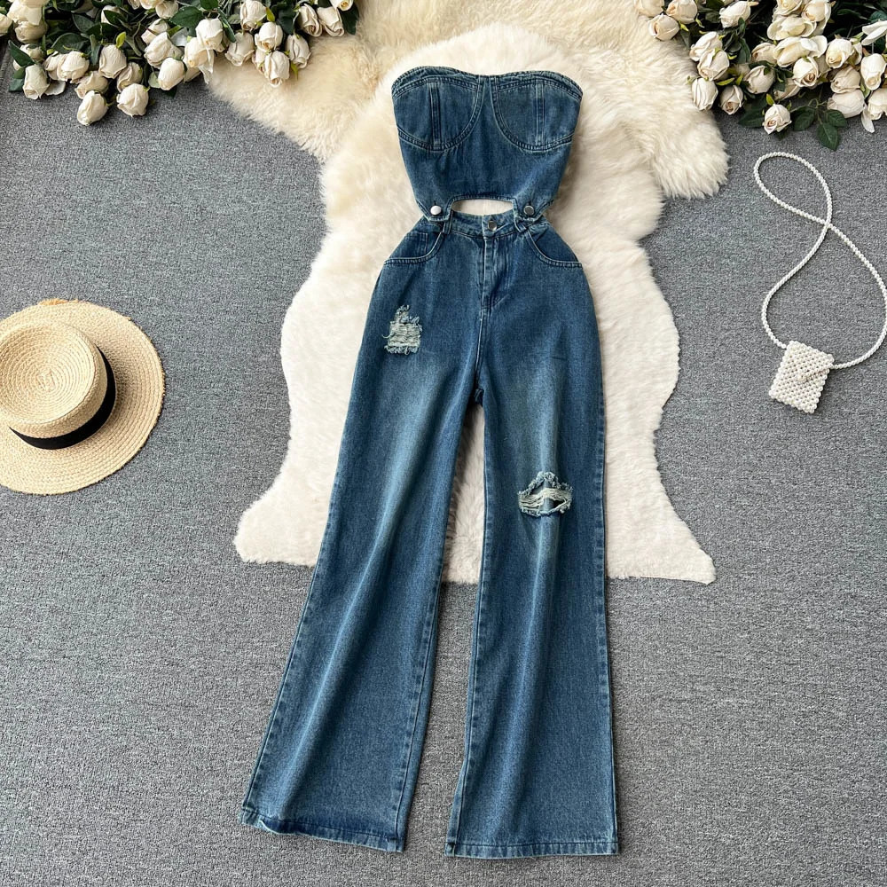 Foamlina 2024 Jeans pour femmes d'été ensemble en deux pièces ensemble sexy sans bracele