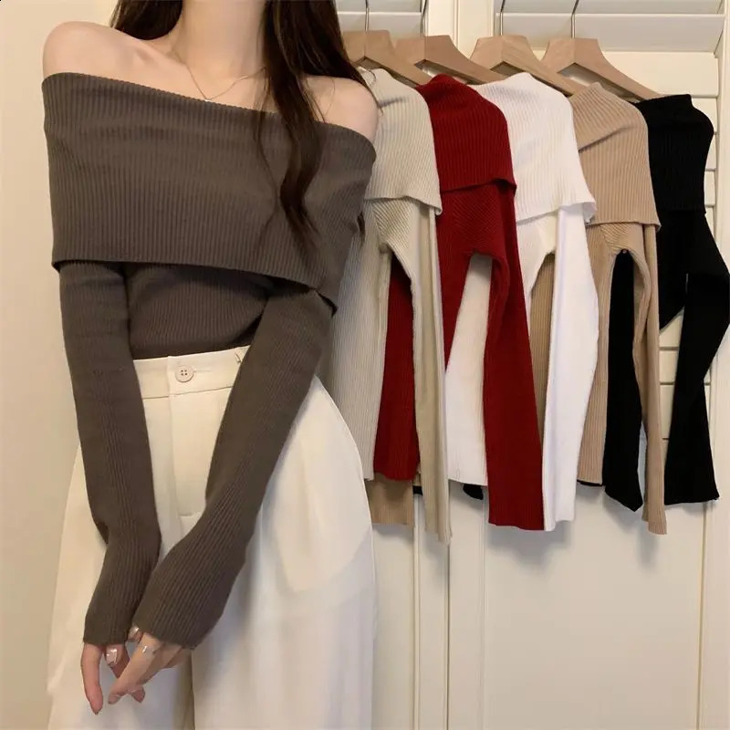 Vêtements sans dos solides femmes féminines d'automne d'hiver slash cou rouge y2k tees basique streetwear t-shirts décontracté les hauts de mode