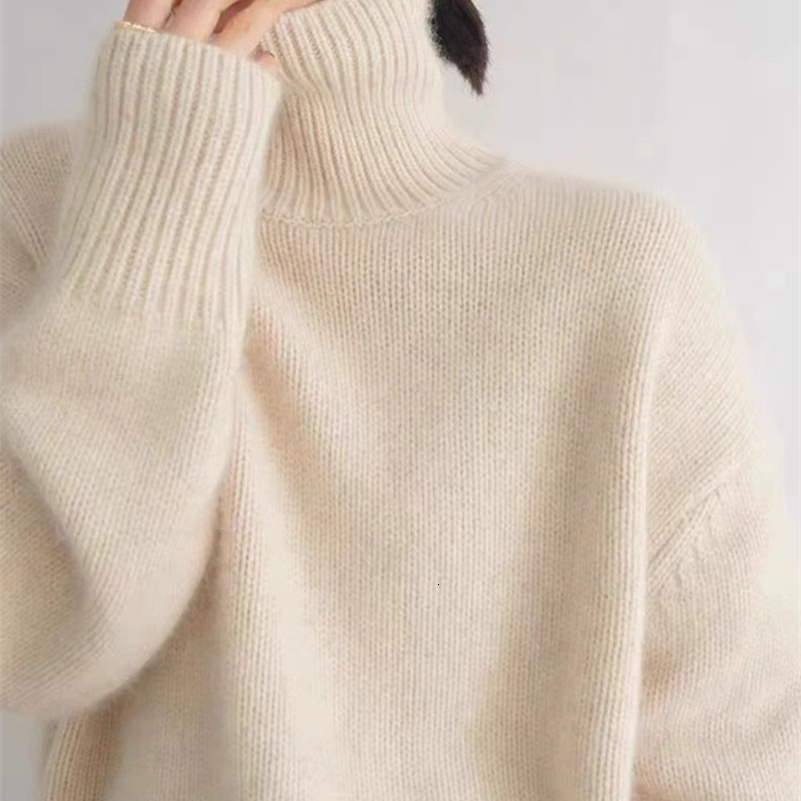 Autumn and Winter Thick Cashmere Sweater Women High Neck Pullover Sweater Warm Loose Knitted Base Sweater Jacket Tops 240820