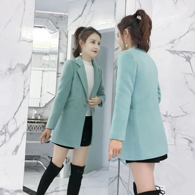 Autumn Winter Womens Woolen Blended Coat Korean Solid Loose Mid-length Woolen Jacket Womens Clothes Student Overcoat 3XL 240820