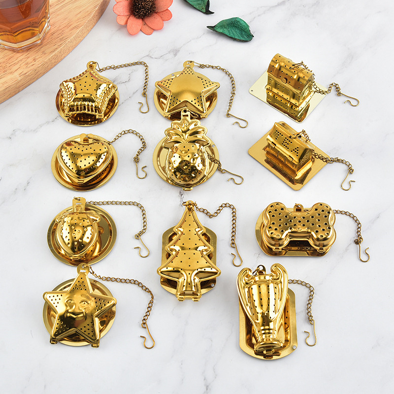 Gold Stainless Tea Leaf Infuser Chain Wholesale Tea Tools-image-617474056