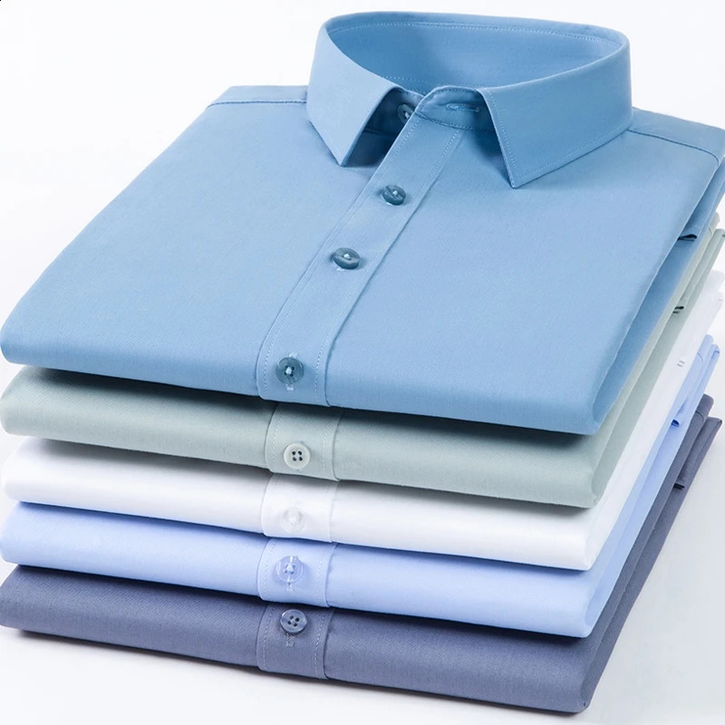 Long-Sleeved Bamboo Fiber Mens Shirt Breathable Comfortable Anti-Wrinkle Casual Fashionable Office Business Formal Shirts 240820