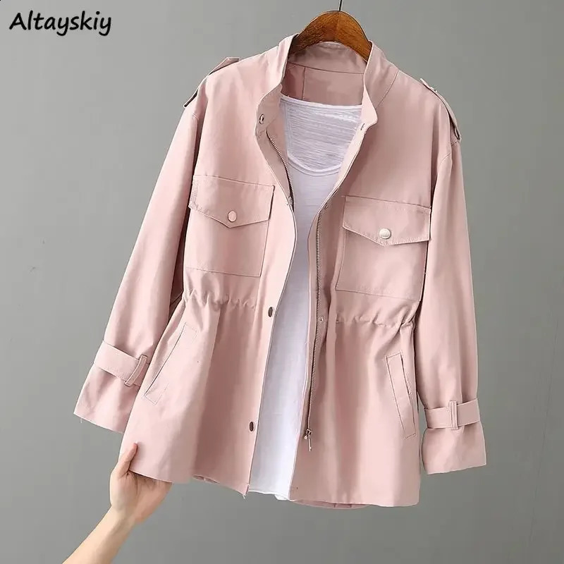 Trench de cargaison automne pour femmes chic épaulet coffre dans le style coréen couleurs zipup décontractées quotidien