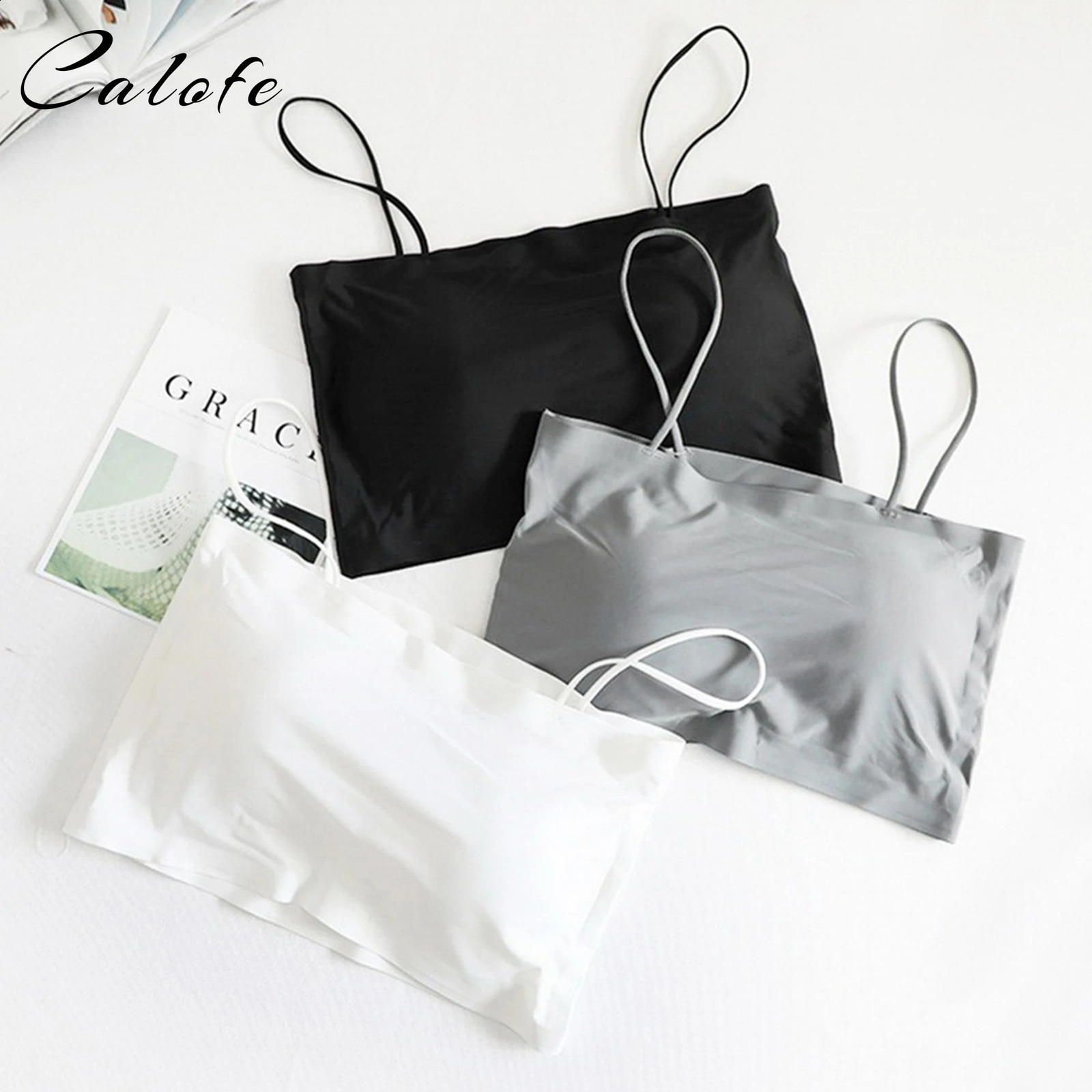 2023 Fashion Summer Sexy Sports Bras for Women Push Up Lingerie Ice Silk Seamless Word Sling Female Tube Top White Tanks 240820