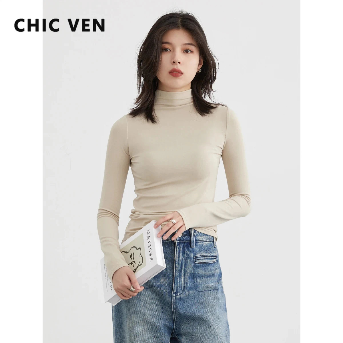 CHIC VEN Women T-shirt Solid Woman Tees Undershirt Slim Fit Female Tops Office Ladies Clothing Spring Autumn 240821