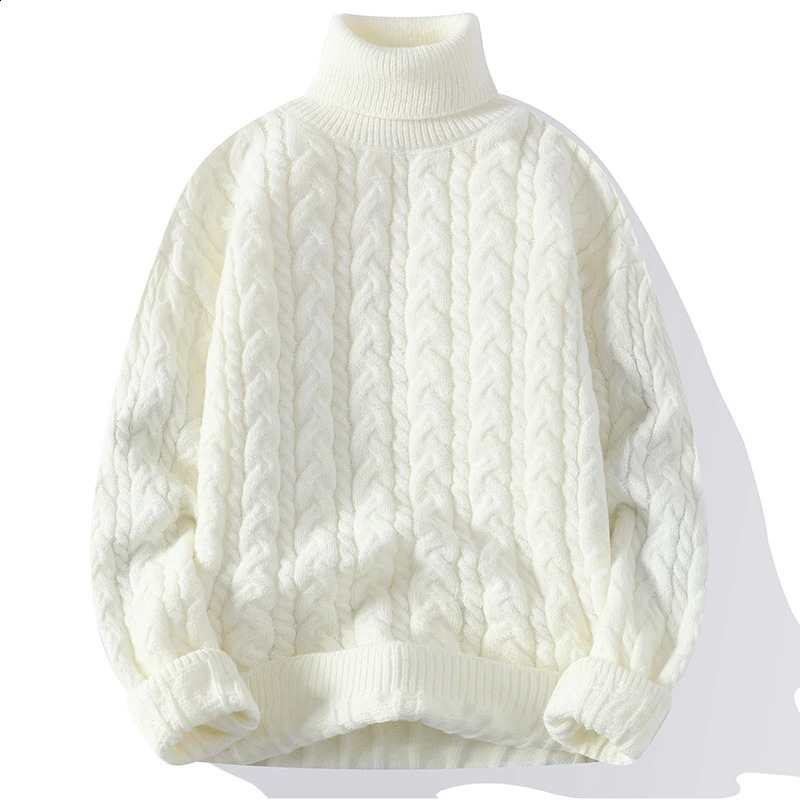 Automne hiver coréen Harajuku Twist pull à col roulé hommes haut de gamme hommes pull chandails épais chaud mâle tricoté pull 240821