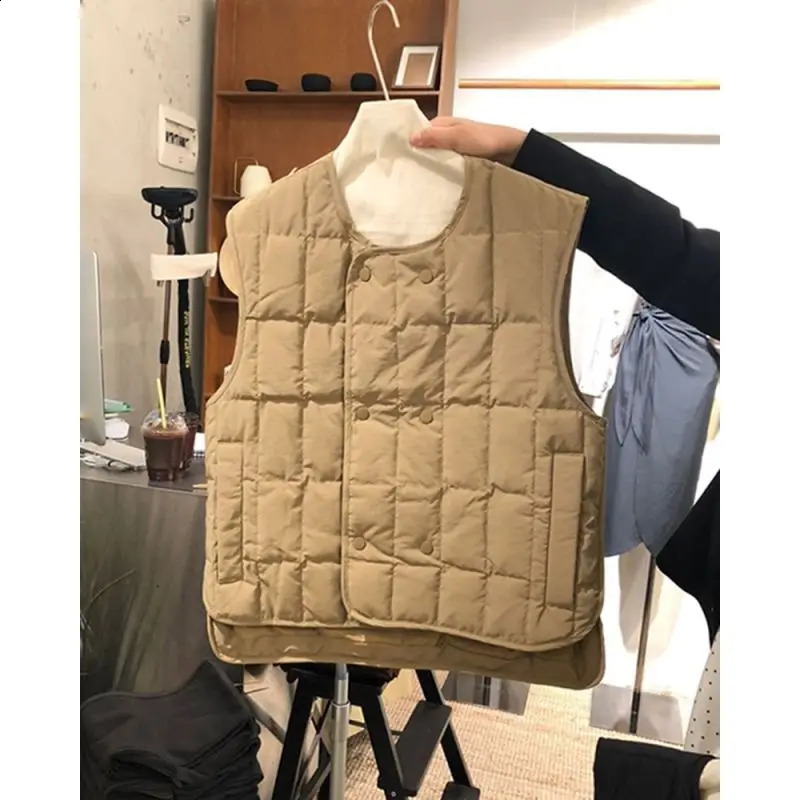Slim Retro Autumn Black Parkas Down Coats Argyle Quilted Cotton Waistcoat Women Chalecos Mujer Double Breasted Vest Jacket 240822