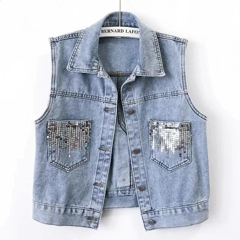 Version coréenne du printemps Fashion Fashion Femmes Denim Veste Veste sans manche Tempérament femelle décontractée