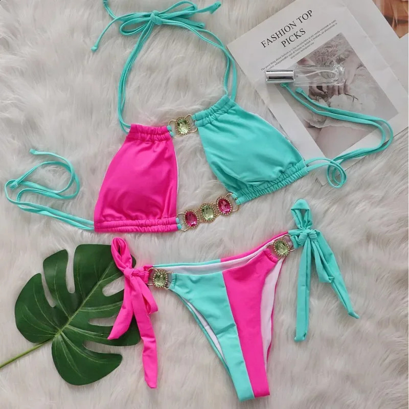 Sexy Bikini ensembles maillot de bain avec strass maillots de bain femme Push Up été maillots de bain natation maillots de bain femmes baigneur 2