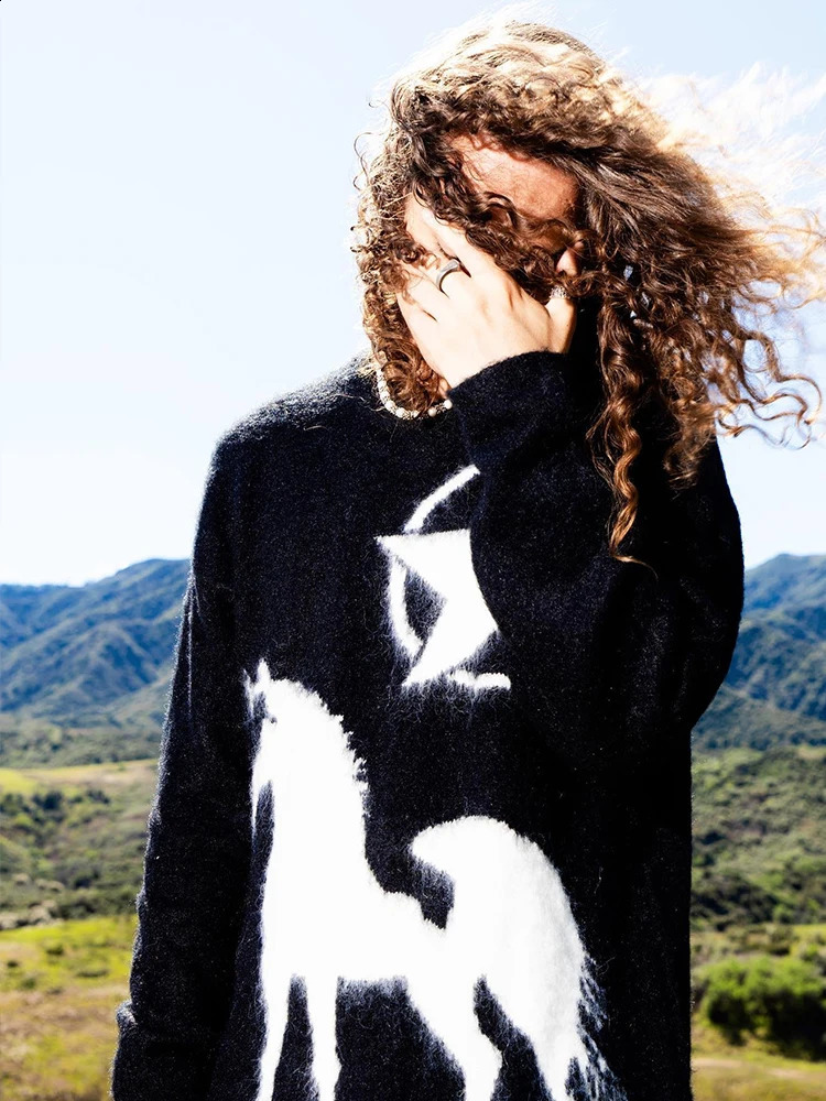Hip Hop Street Knitted Sweater Mens Gothic Star Printed Hoodie Autumn Harajuku Cotton Sweater Mens and Womens Sweater Y2K 240821