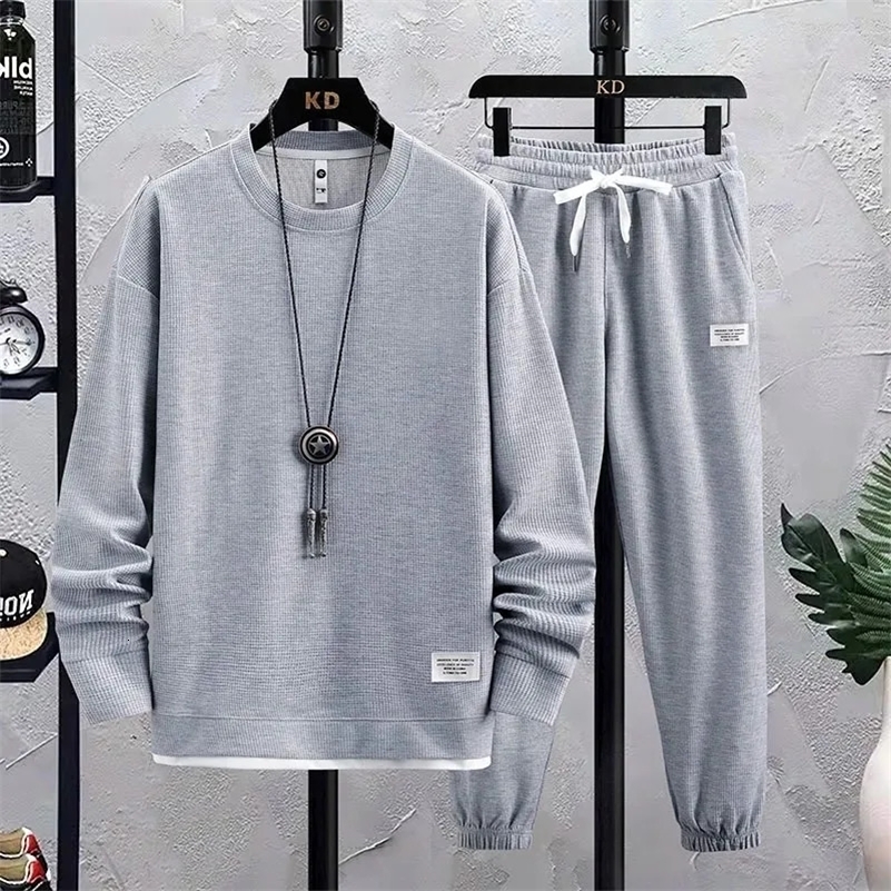 Spring Autumn Mens Two Piece Set Linen Fabric Casual Sweatshirt and Sweatpants Set Mens Sports Suit Fashion Tracksuit 240821CJ