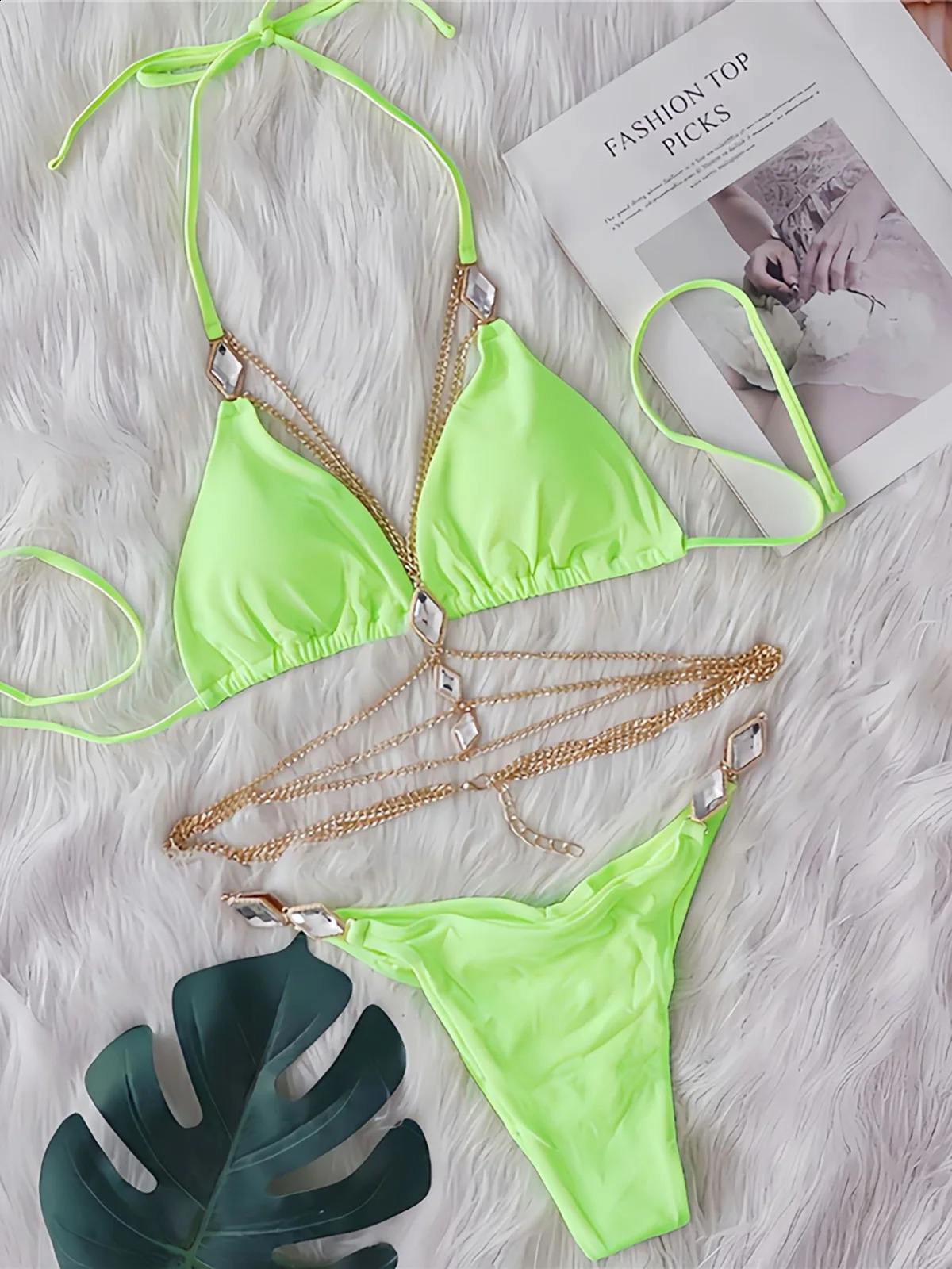 Diamant strass licou anneau en métal Bikini femme maillot de bain femmes maillots de bain deux pièces Bikini ensemble baigneur maillot de bain ba