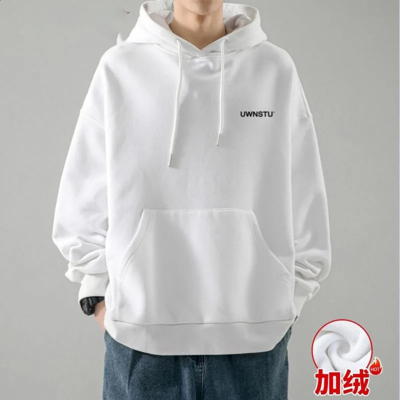 Autumn and Winter Mens Fashion Plush Sweater Hooded Outwear Loose Casual Solid Color Comfortable Versatile Top 240821