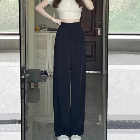 Pantalon de costume noir de style coréen femmes printemps d'été droit des pantalons décontractés à la taille haute taille y2k 240821