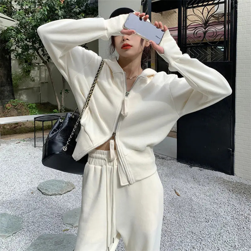 Womens Sport Set Ins Trendy Student Korean Loose Slimming Fashionable Influencer Casual Two Pieces Running Suit Set 240821
