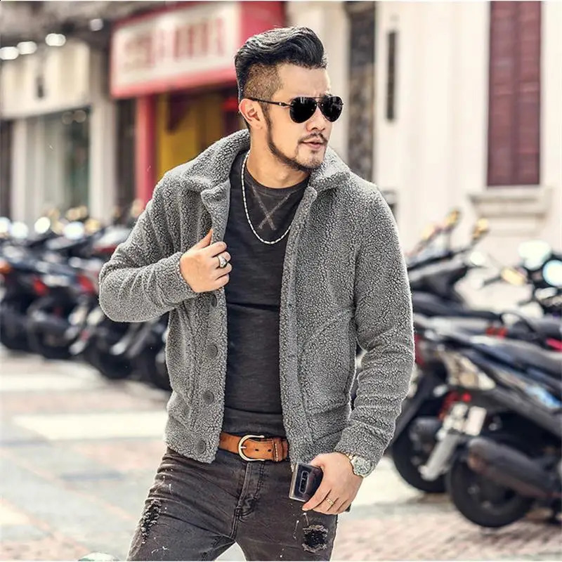 Veste d'hiver pour hommes épais en cachemire coffre simple coffre parka mode fourrure décontractée veste en laine de laine pour hommes s-8xl 2408