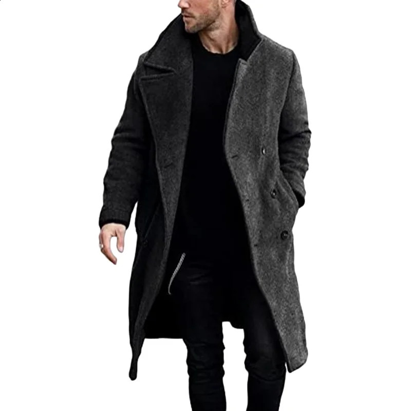Casual Lapel Mens Jackets Solid Color Trench Coat Windbreaker Add-long Double Breasted Clothing For Winter Jacket Man 240822CJ