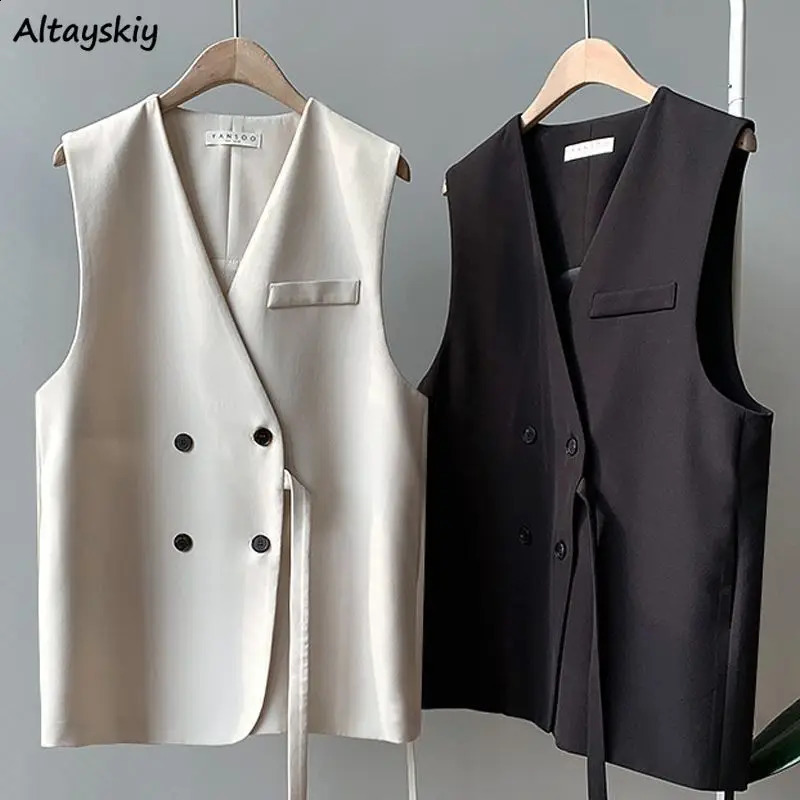 Vestes Femmes Simple Cabinement irrégulier Loose élégante Office Lady British Style Sans manches Mode All-Match Streetwear Classic Mujer 240822