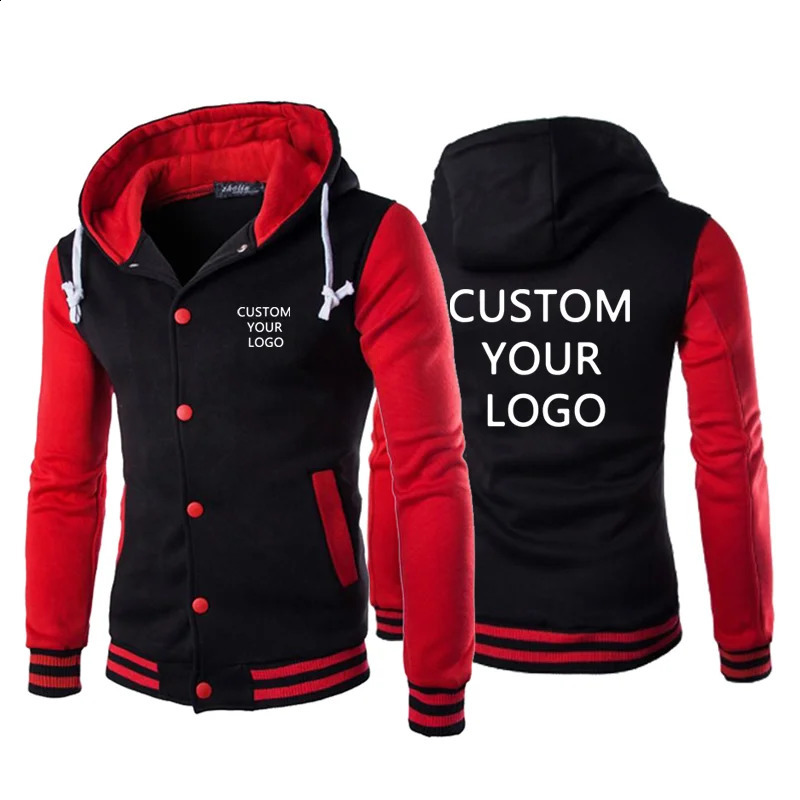 Customized mens hooded jacket spring and autumn long sleeved slim fit casual sportswear outdoor top jacket black and white red and yellow 240821