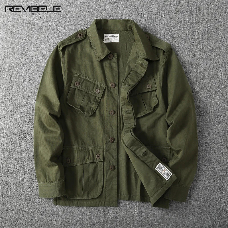 Mens Cargo Jackets Vintage Multi-pocket Safari Style Shirtcoat Military Casual Lapel Tactical Tops Solid Color Buttoned Outwear 240821