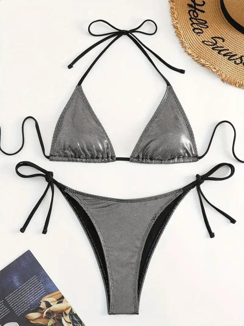 sexy paillettes string micro mini licou bikini ensembles deux pièces femmes string maillot de bain femme maillot de bain maillots de bain biquini
