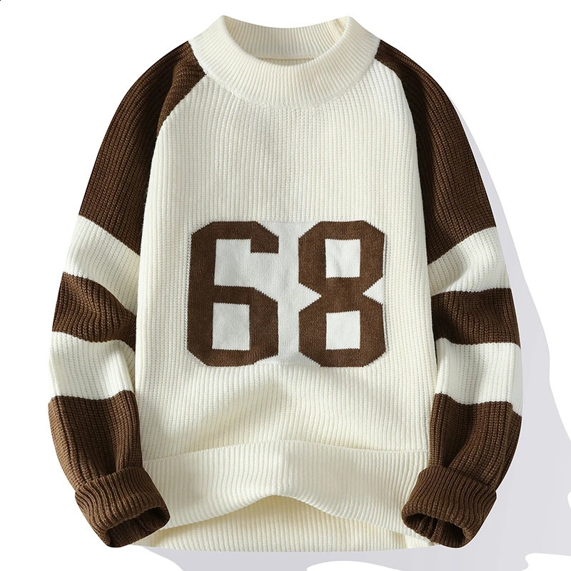 Autumn and Winter Casual Gentleman Fashion Business Korean Version Slim Trend Letters Solid Color Mens Crewneck Sweater 240821