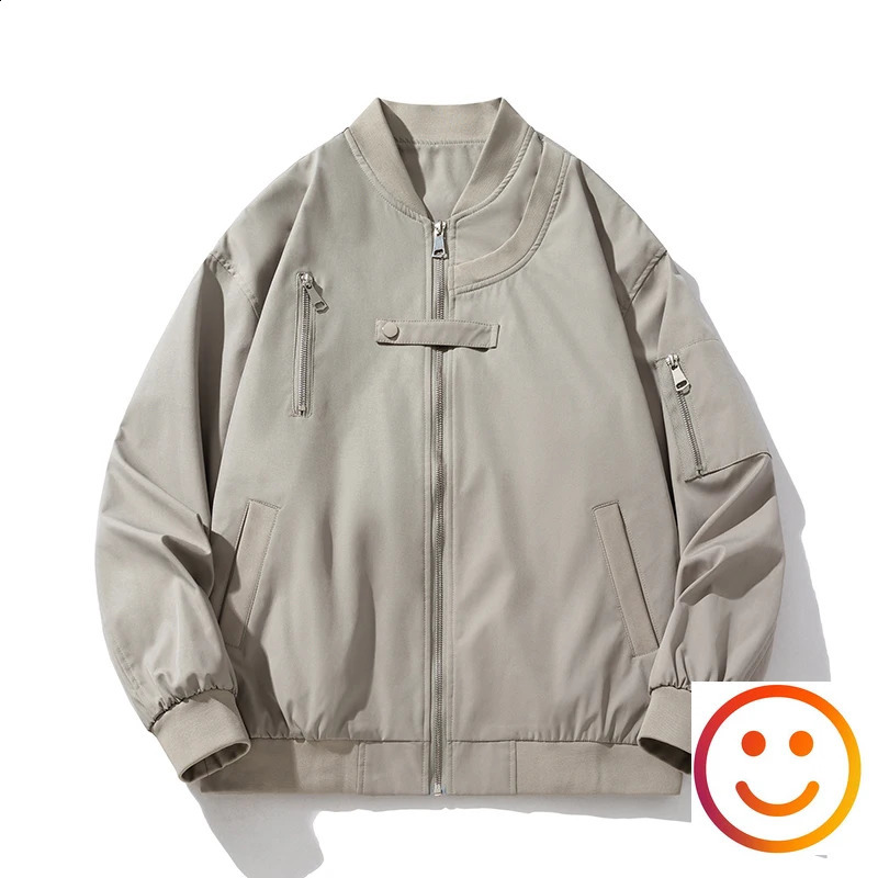 Chest Sleeve Zipper Pockets Varsity Jackets Gray Windbreaker Clothes 2024 Mens Hip Hop Winter Autumn Casual Pilot Coat 240822