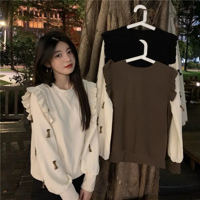 Women Autumn Simplicity Loose Fashion Patchwork Solid Color O-neck Long Sleeve Sweatshirts Ladies Casual All-match Trend Tops 240822