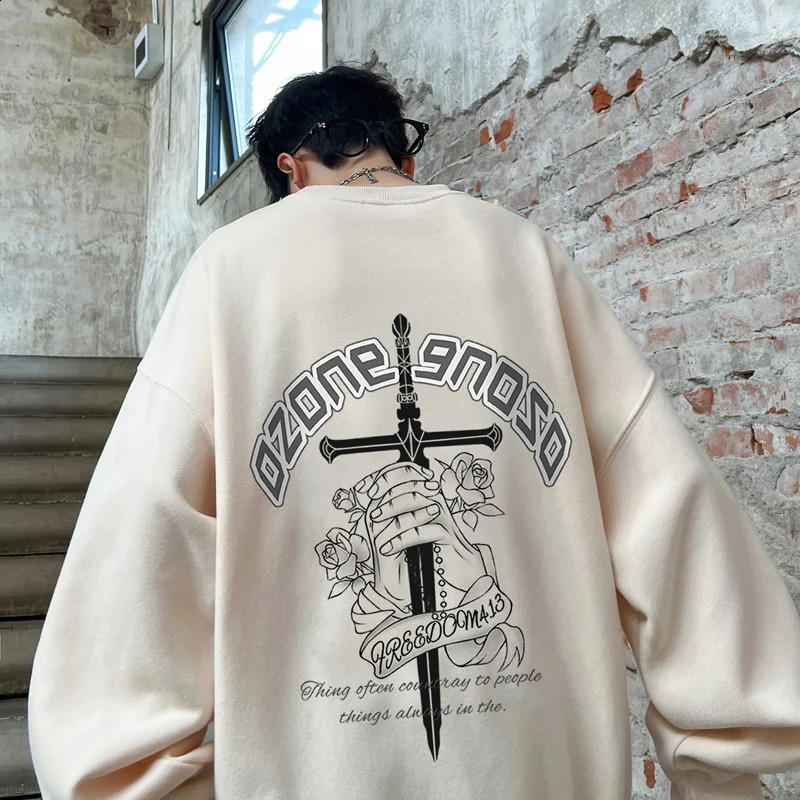 Mens Graphic Printed Hoodie Hip Hop Streetwear Oversized Baggy Hooded Sweatshirt Male Top 240821