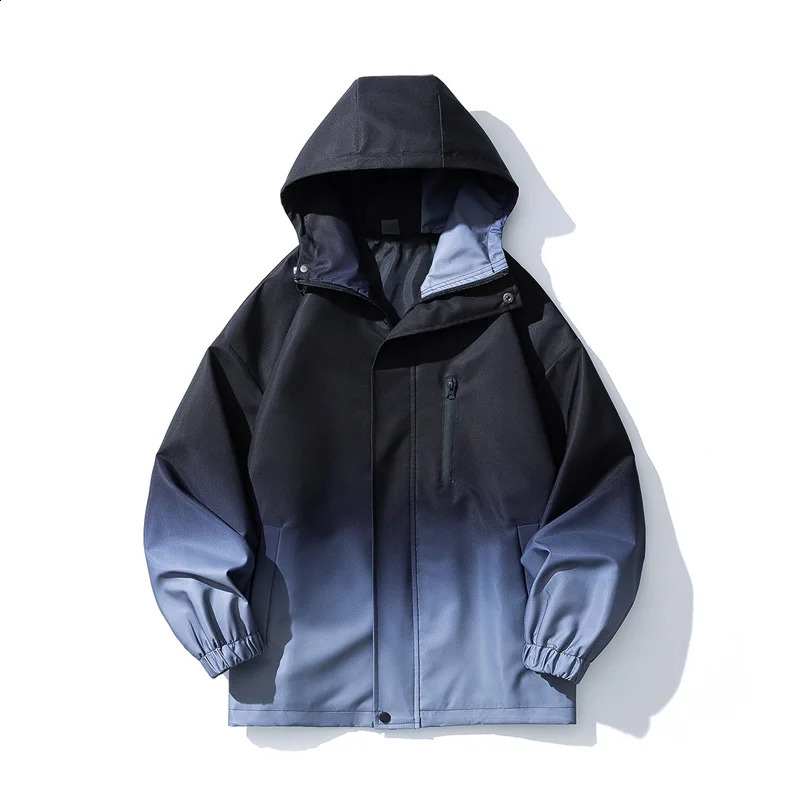Mens Jacket Hooded Collar Spring Autumn Loose Casual Color Gradient Zipper Patchwork Jacket for Men Streetwear Coat M-5XL 240822